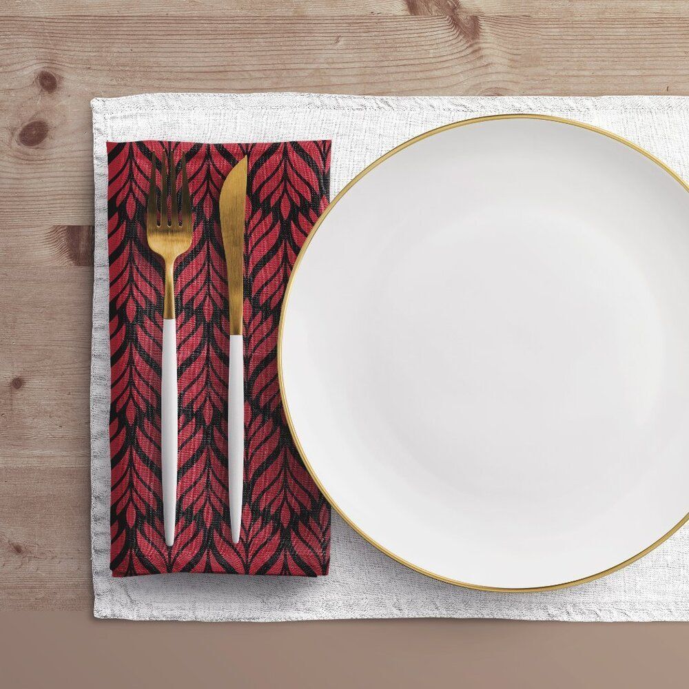 NWT Porter Anna- Red & Black Cotton Napkin 4-set, Palm